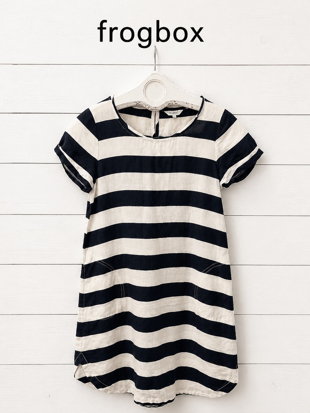 Frogbox Linen Stripe Dress - Navy & White - Size 34 (XS/S)💙